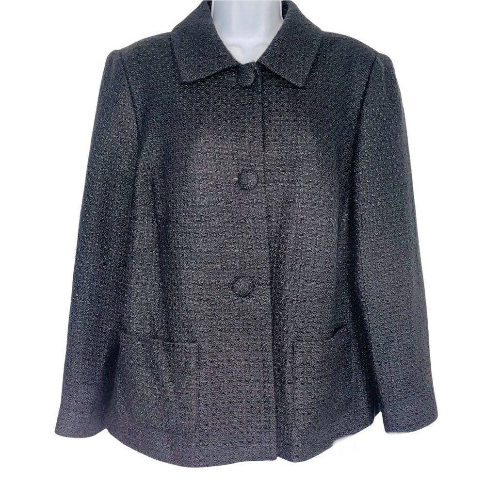 APT 9 Womens Plus 16W Jacket Black Blazer Long Sleeve Textured Waffle Weave